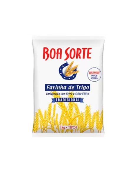 Farinha de Trigo Boa Sorte Tradicional Plástico 1kg Fardo com 10 unidades