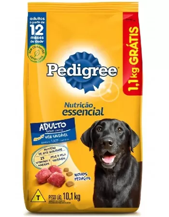 PEDIGREE® Nutrição Essencial Adulto Carne Leve 10,1kg Pague 9kg Bônus Bag