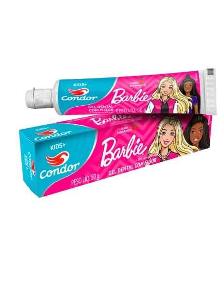 Gel Dental Condor Barbie Kids+ com Flúor Morango 50g