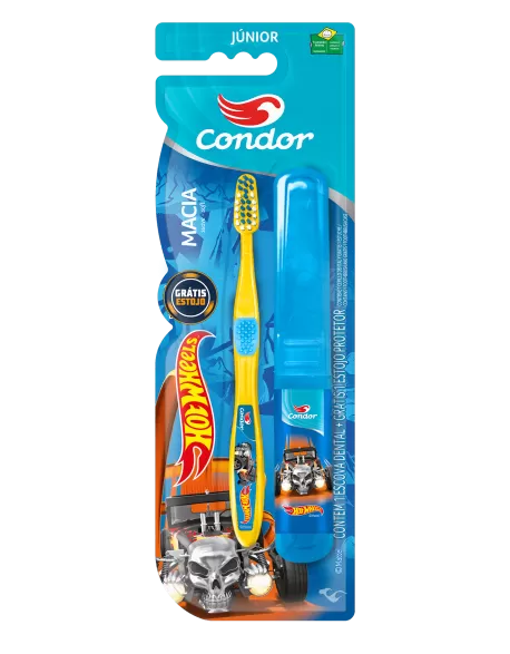 Escova Dental Condor Júnior Hot Wheels Macia Grátis Estojo