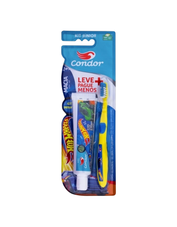 Kit Escova Dental Júnior + Gel Dental com Flúor Morango 50g Hot Wheels