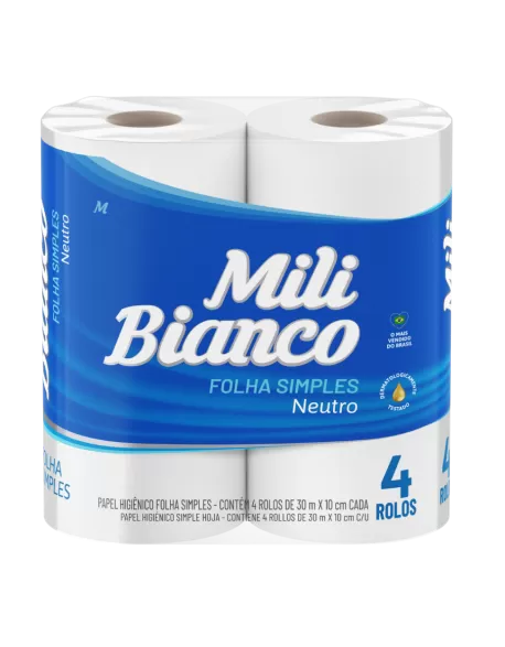 Mili Bianco Papel Higiênico 30m Folha Simples Neutro 4 Rolos