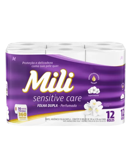 Mili Sensitive Care Papel Higiênico Folha Dupla Perfumado 30m 12 Rolos