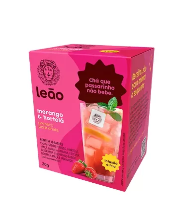 Chá Leão Drinks Morango + Hortelã 10 Sachês de 2g