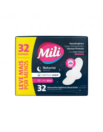 Absorvente MIli Noturno Suave Com Abas 32UN