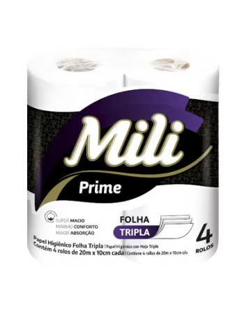 Papel Higiênico Mili 20M Folha Tripla Prime Confort 4UN