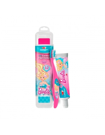 Kit Escova Dental Condor Barbie + Gel Dental Tutti Frutti + Estojo