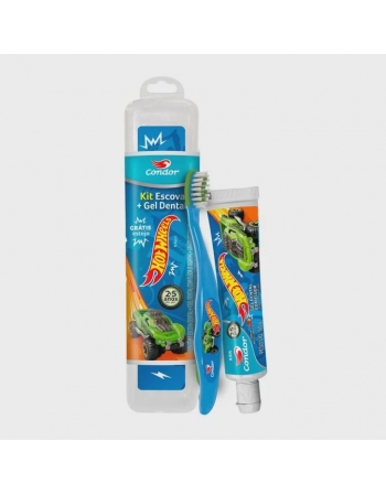 Kit Infantil Condor Kids Hot Wheels Escova + Gel Dental + Estojo