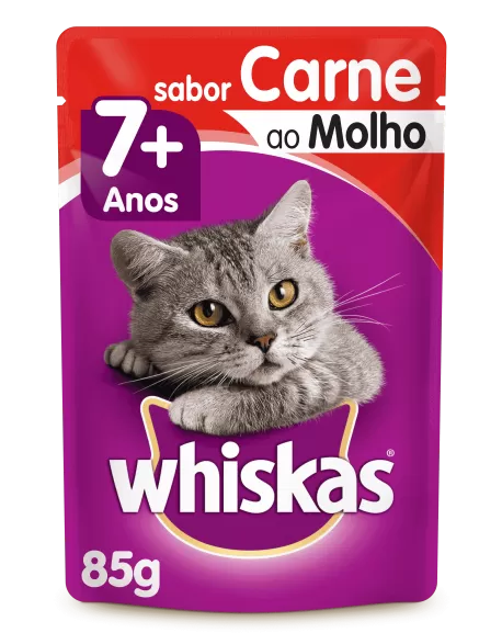 WHISKAS® Sachê para Gatos Idosos Sênior Adulto Sabor Carne ao Molho 85g